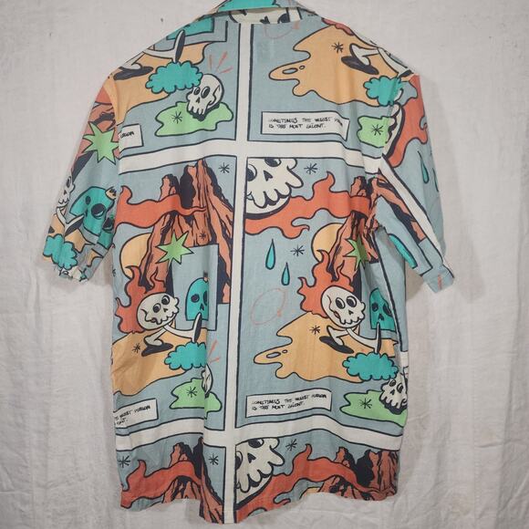 ZARA Mens sz M Multicolor Comic Printed Short Sleeve Button-Up Shirt - Picture 5 of 5